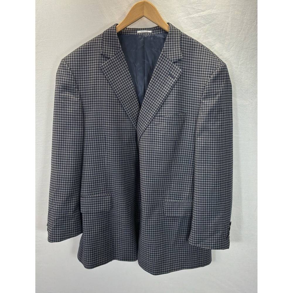 Peter Millar Mens 50R Blue Gingham Check 100% Wool 2-Button Blazer Sport Coat